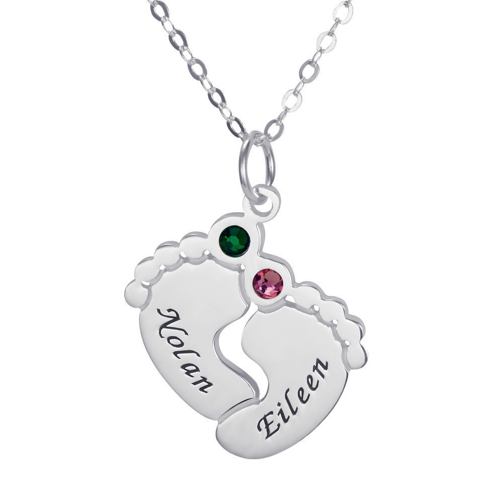 Personalized Baby Feet Necklace with Birthstones Personalized Jewelry & Gifts at Great Prices