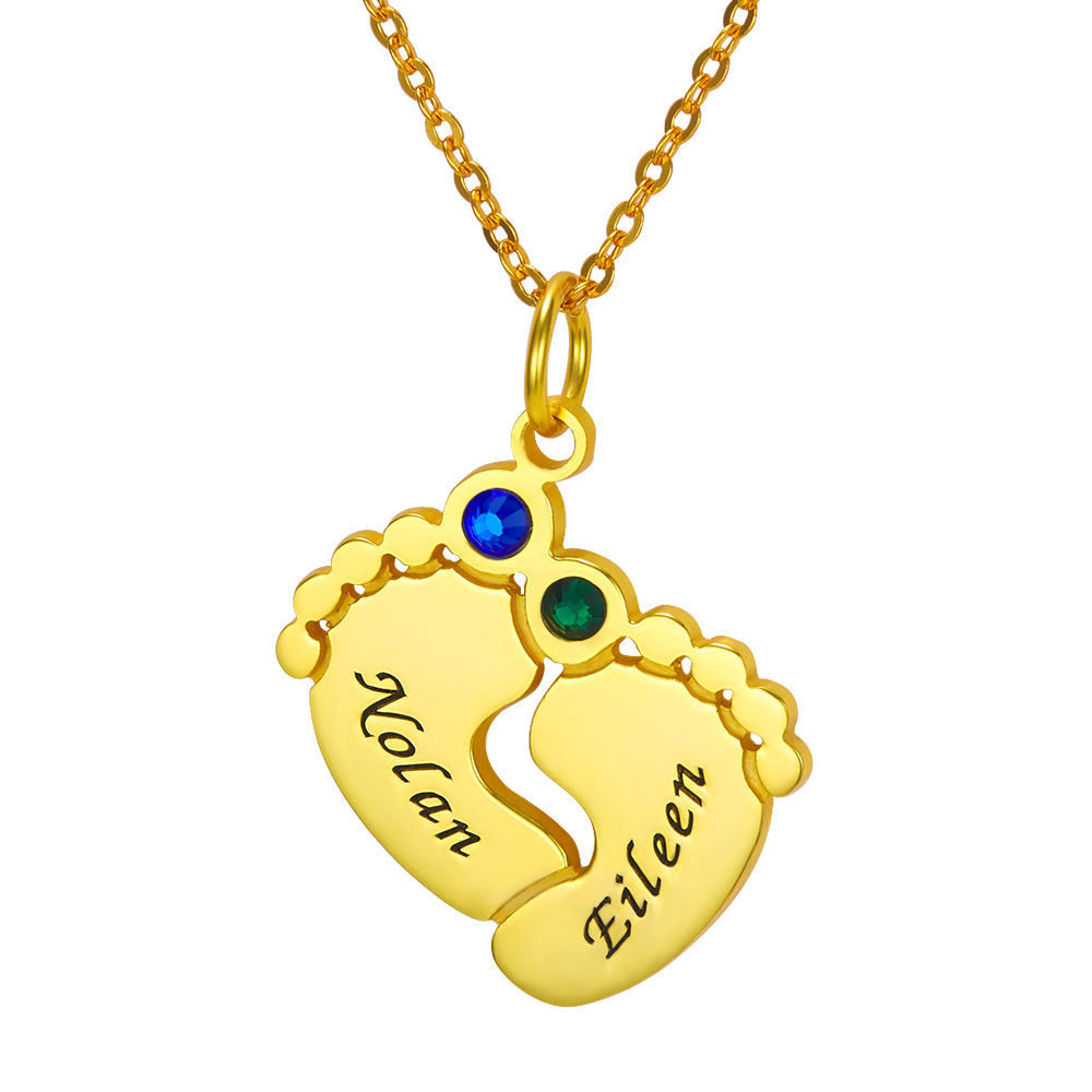 Personalized Baby Feet Necklace with Birthstones Personalized Jewelry
