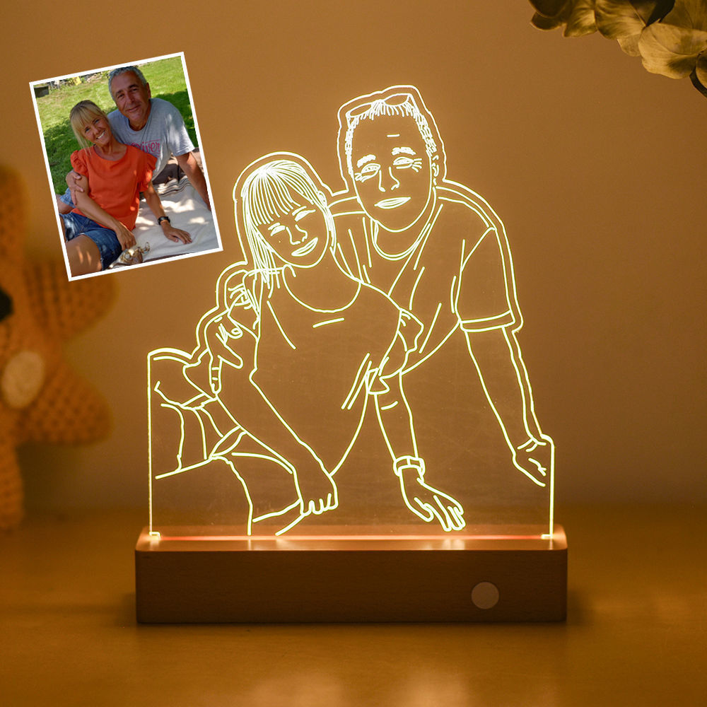 Lámpara de noche 3D con base de madera personalizada con foto Lámpara de noche 3D con base de madera personalizada con foto