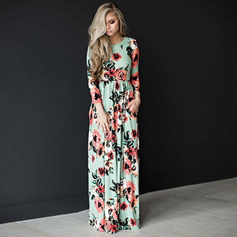 white long sleeve maxi dress with pockets
