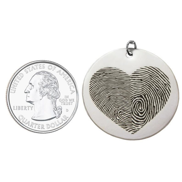 Immagine di Collana in argento con cuore di impronte digitali reali - Gioielli personalizzati per impronte digitali