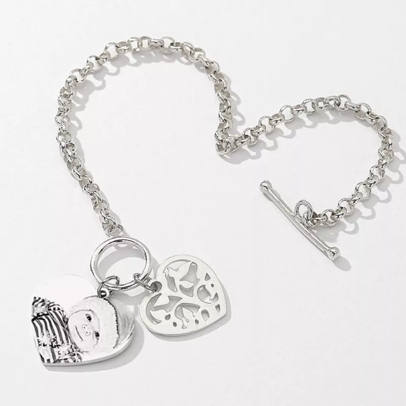 Immagine di Bracciale da donna con etichetta incisa a cuore con argento inciso