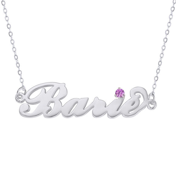 Personalised ANY NAME Birthstone Necklace Nameplate 925 Sterling Silver Pendant