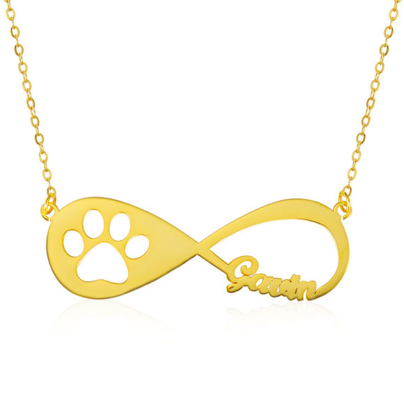 Immagine di Collana Infinity con nome zampa di animale domestico placcata oro 14 carati