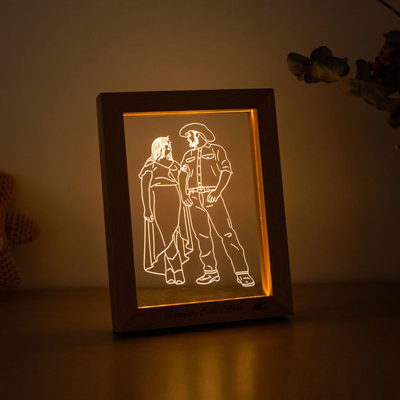 Immagine di Lampada da notte a LED con cornice per foto in legno personalizzata - Personalizza con la tua bella foto