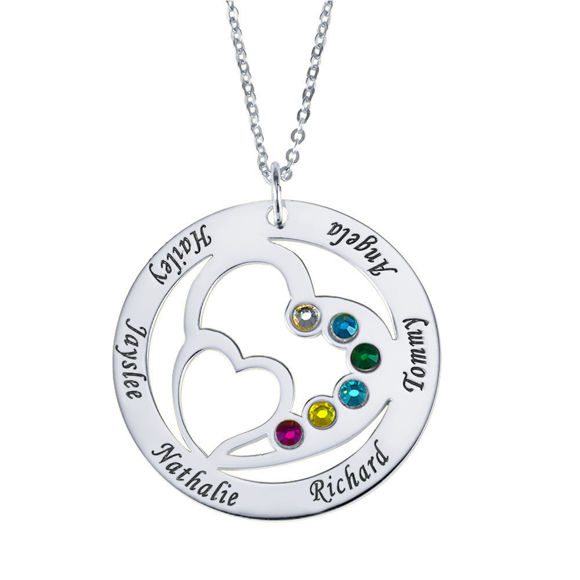 Immagine di Collana personalizzata con nome Birthstone Heart in Heart in argento sterling 925