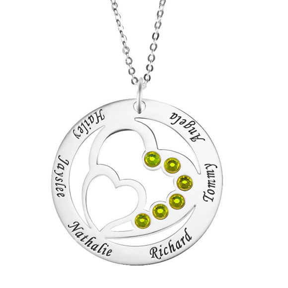 Immagine di Collana personalizzata con nome Birthstone Heart in Heart in argento sterling 925