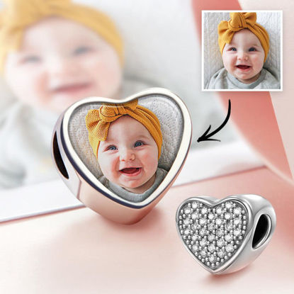 Immagine di Pave CZ Baby Heart Photo Charm in argento sterling 925