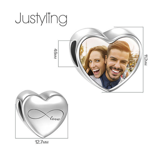 Immagine di Infinity Love Heart Photo Charm in argento sterling 925