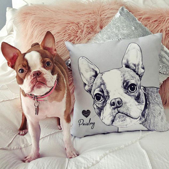 Immagine di Cuscino per animali domestici con ritratto personalizzato con illustrazione per il tuo adorabile animale domestico - PRODOTTO PREMIUM