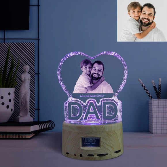 Immagine di Regalo in cristallo laser 2D per papà con base luminosa per carillon Bluetooth