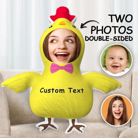 Immagine di Cuscino per il corpo personalizzato con foto su entrambi i lati per regalo a forma di pulcino divertente