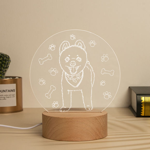 Immagine di Lampada da notte 3D con base rotonda in legno personalizzata per il tuo adorabile animale domestico